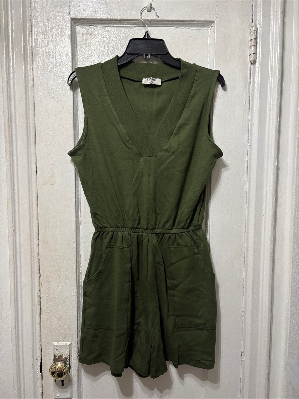 Zenana Outfitters Olive Green Sleeveless V-Neck Romper